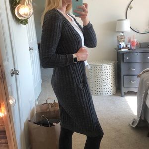 Dark Gray Gap Midi Length Cardigan